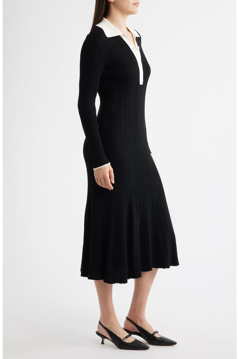 Long Sleeve Rib Polo Sweater Dress, Alternate, color, BLACK IVORY