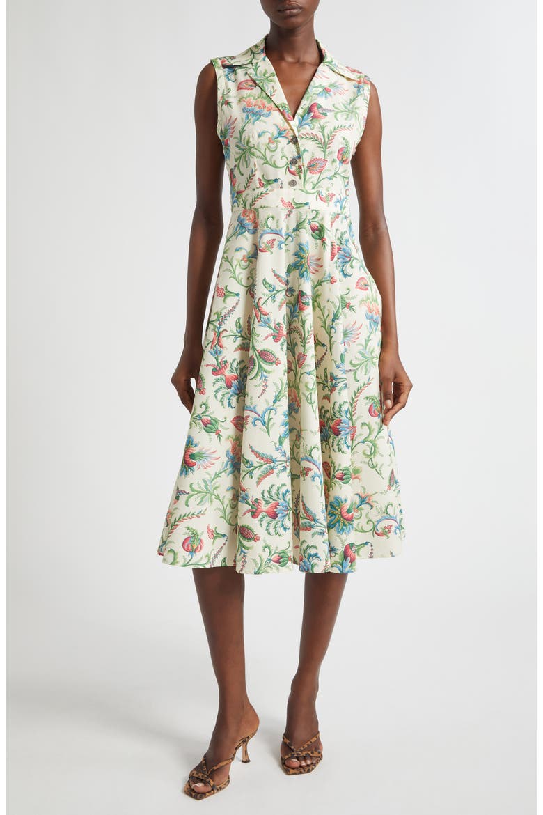 Floral Sleeveless Cotton Midi Dress, Main, color, PRINT ON WHITE BASE