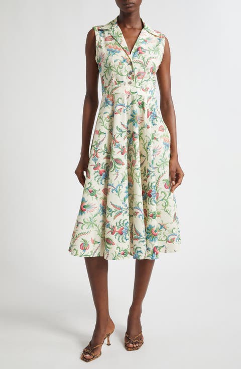 Floral Sleeveless Cotton Midi Dress