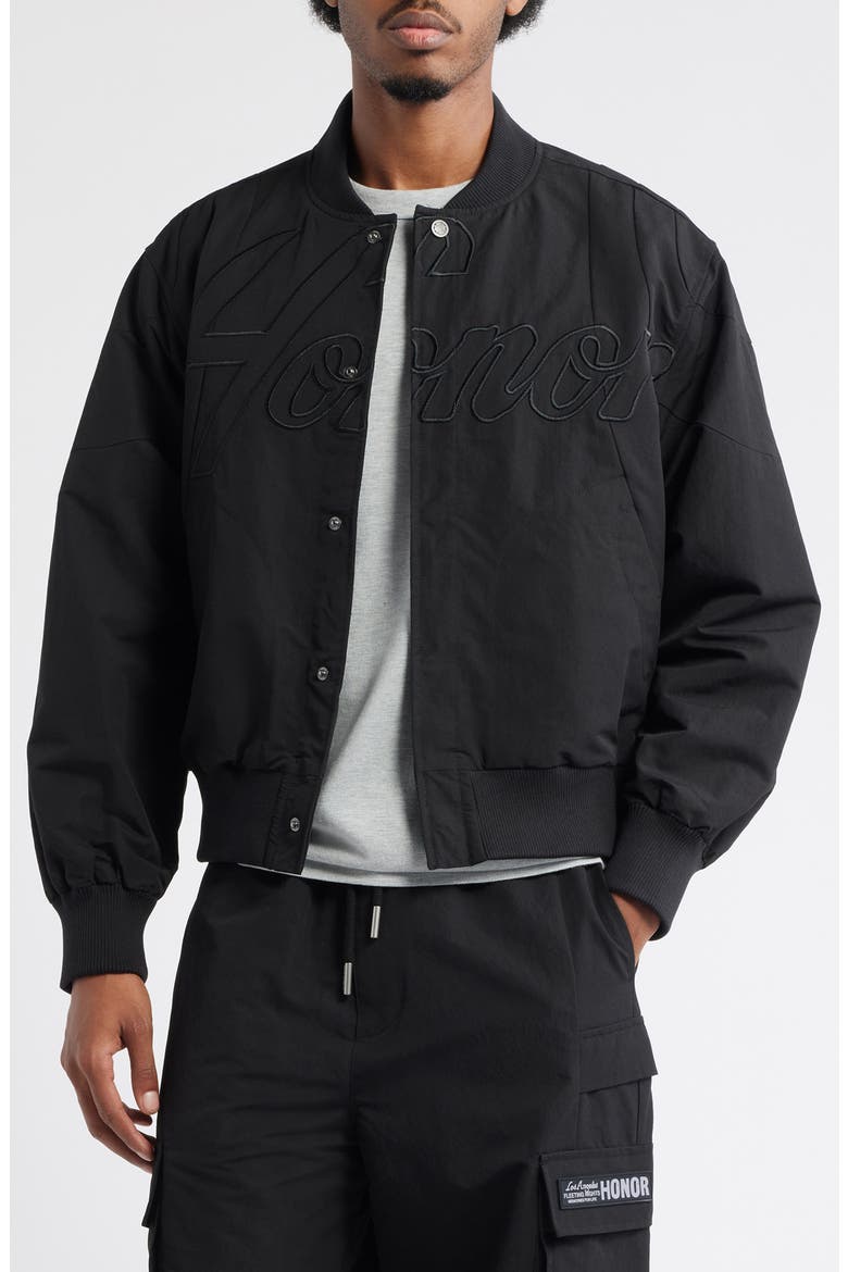 Logo Embroidery Bomber Jacket, Main, color, BLACK