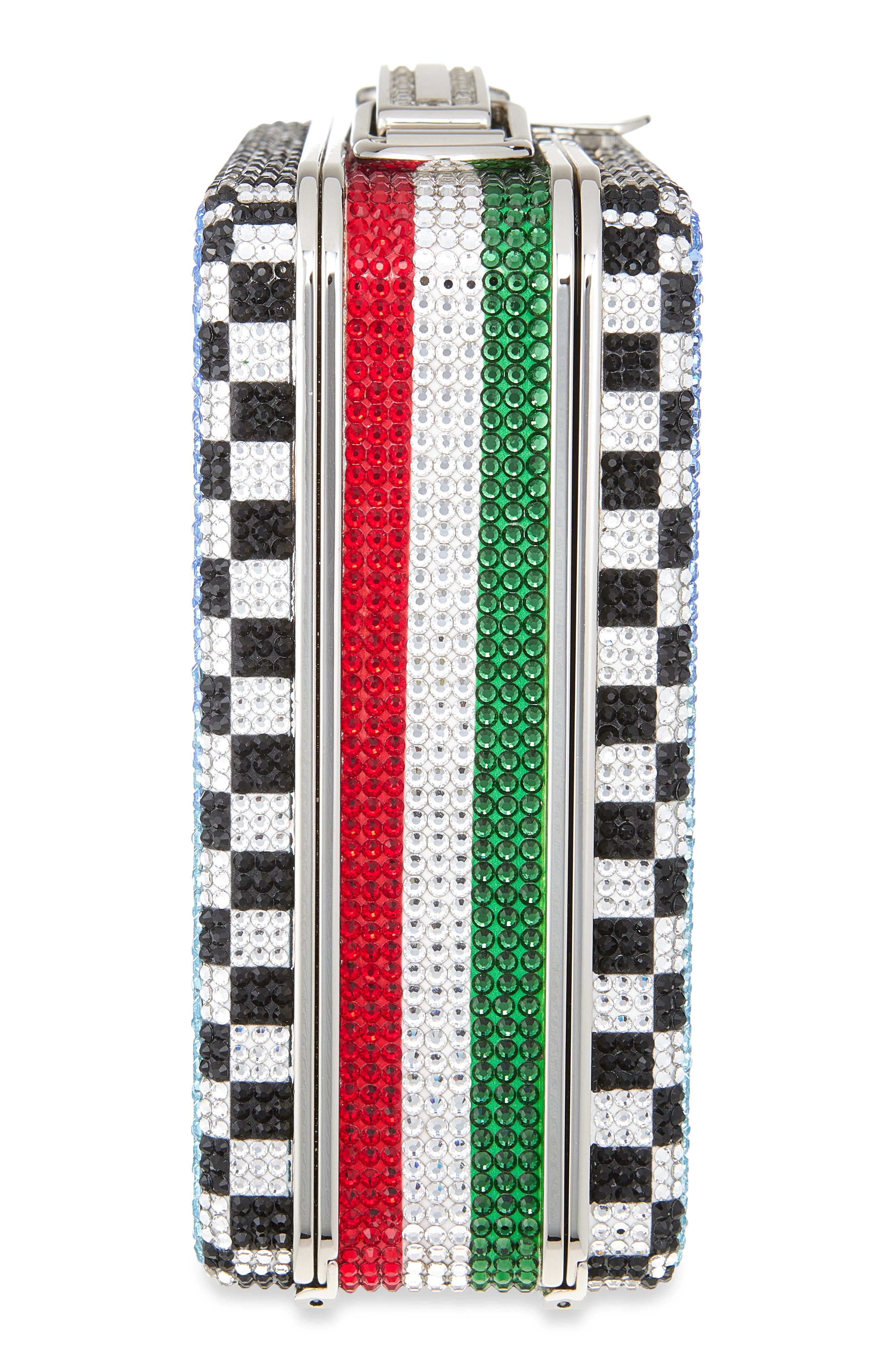 JUDITH LEIBER COUTURE Beep Beep Crystal Embellished Lunch Box Clutch, Alternate, color, Silver Sapphire Multi