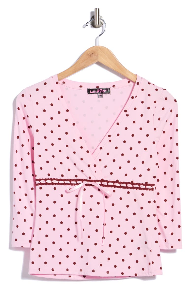 Polka Dot Empire Waist Top with Lace Trim, Main, color, PINK COMBO
