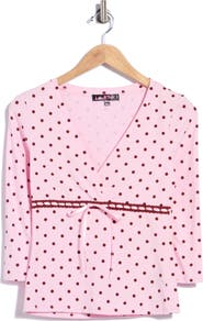 LUV BETSEY Polka Dot Empire Waist Top with Lace Trim