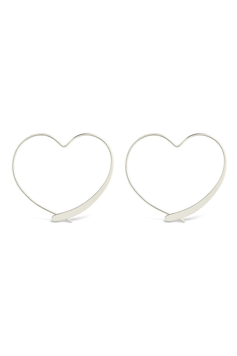 Rorie Heart Threader Hoop Earrings, Main, color, SILVER