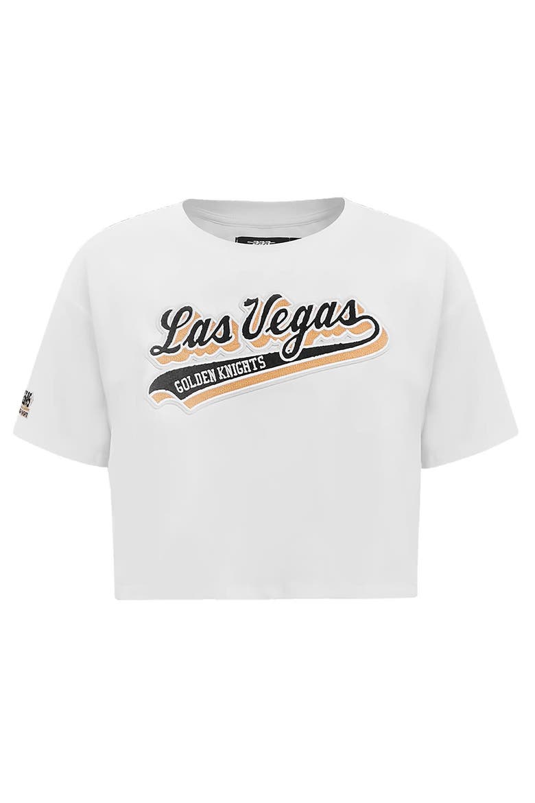 Women's Pro Standard White Vegas Golden Knights Boxy Script Tail Cropped T-Shirt, Alternate, color, White