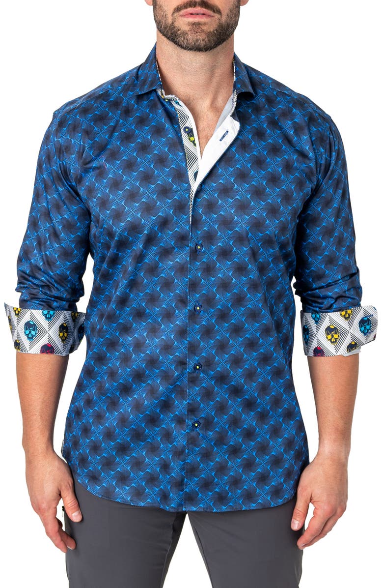 Maceoo Einstein Regular Fit Crossover Blue Button-Up Shirt, Alternate, color, Blue
