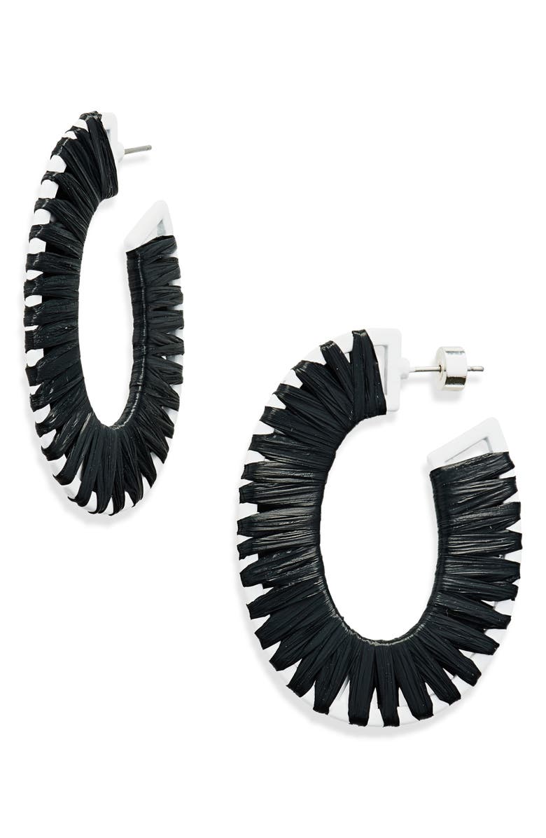 Nordstrom Raffia Wrapped Hoop Earrings, Main, color, Black- White