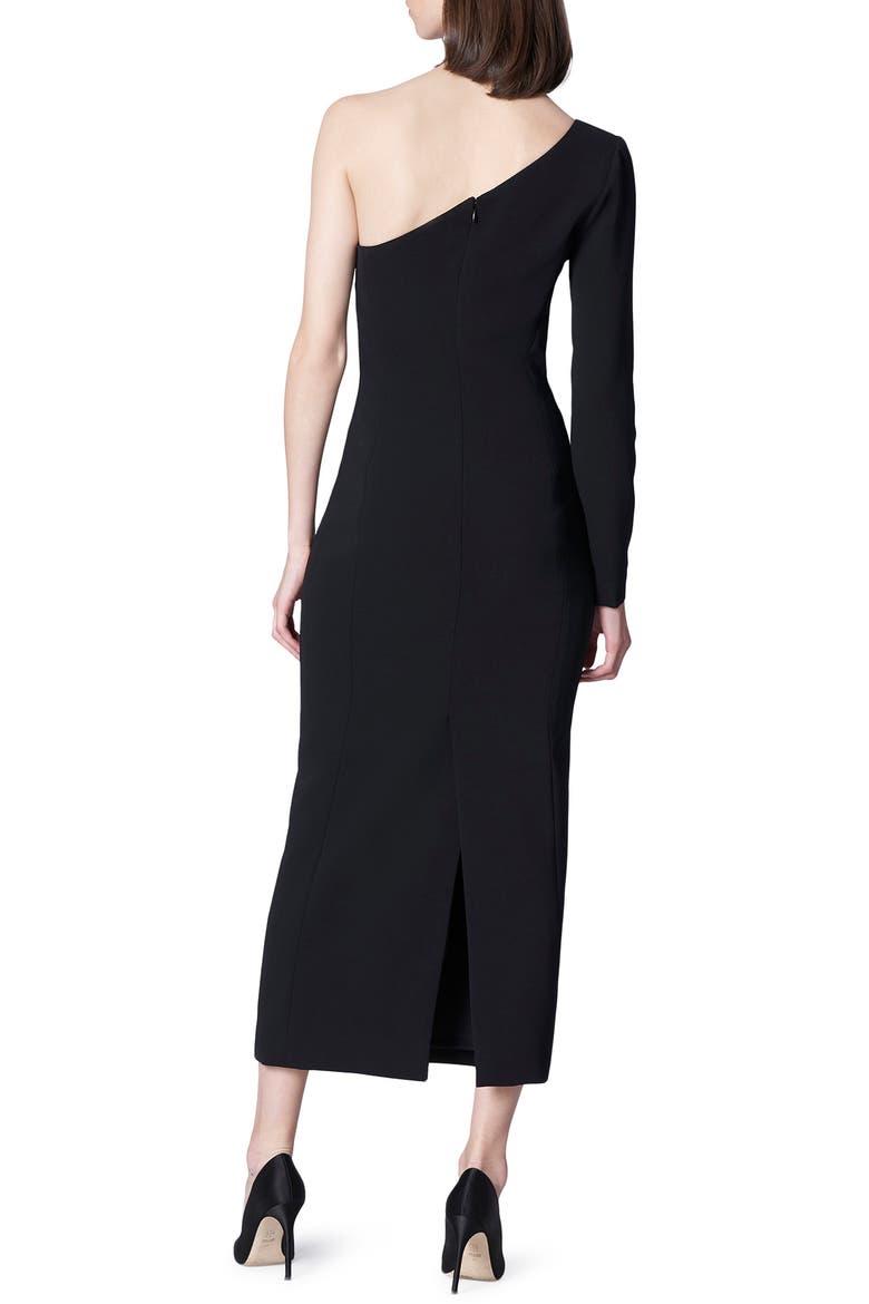 One-Shoulder Crepe Midi Dress, Alternate, color, BLACK