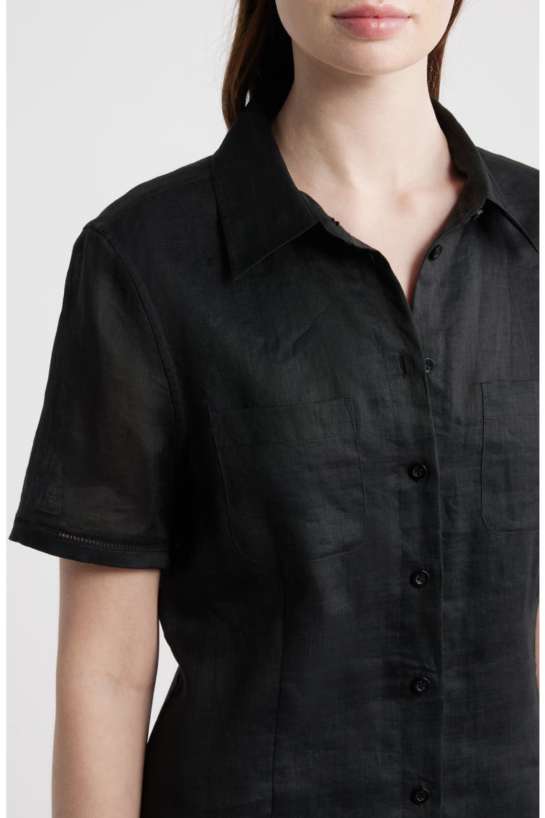 The Embroidered Seaside Ramie Button-Up Minidress, Alternate, color, BLACK