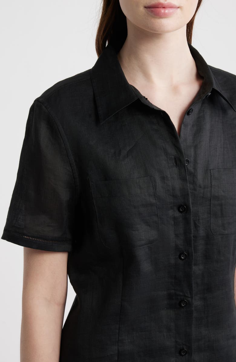 FRAME The Embroidered Seaside Ramie Button-Up Minidress, Alternate, color, Black