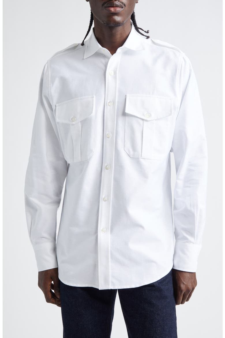 Epaulet Cotton Oxford Button-Up Shirt, Main, color, WHITE