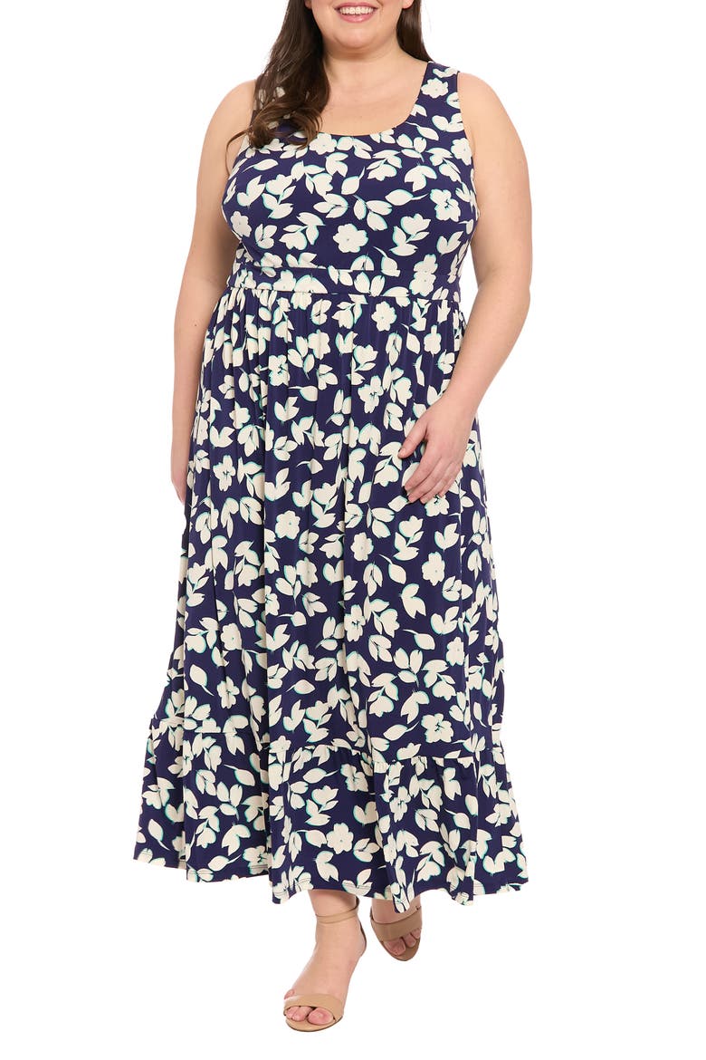 Sleeveless Inset Waist Maxi Dress, Main, color, NAVY/ IVORY