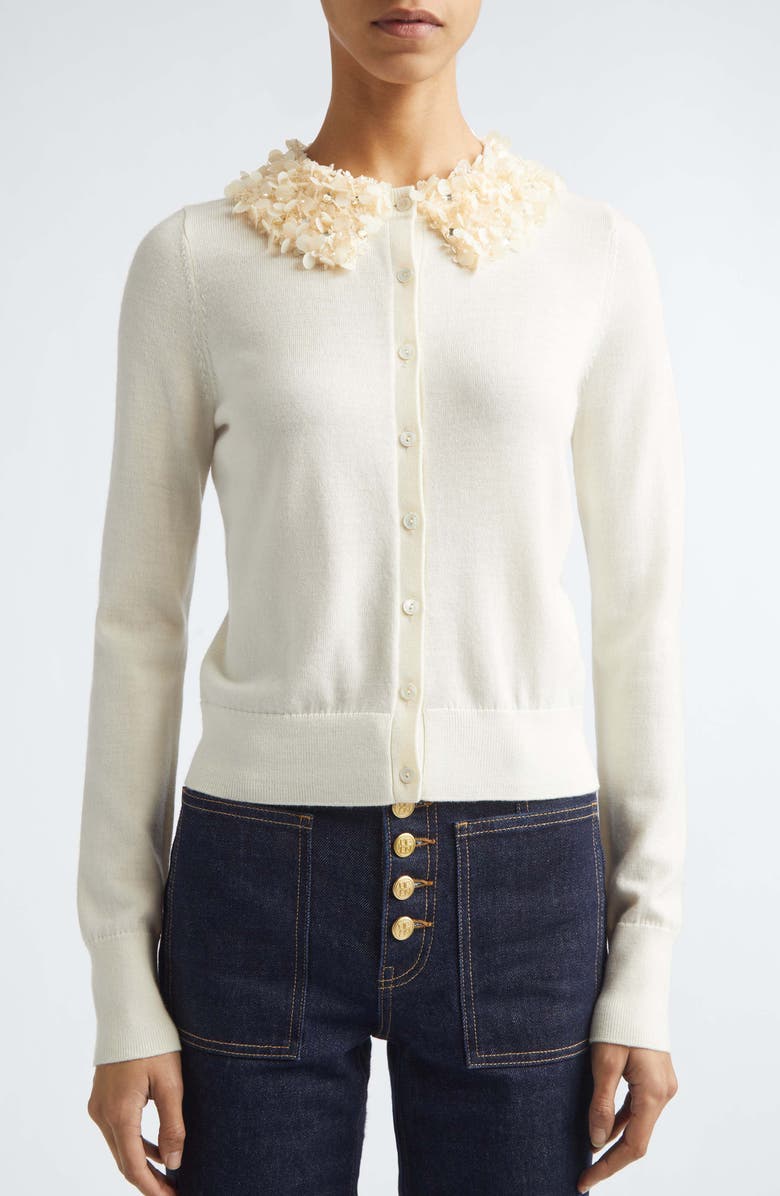 Ulla Johnson Anna Embellished Wool Cardigan, Alternate, color, Pearled Ivory