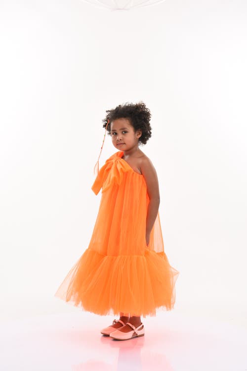 Tulleen Maggi Oversize-bow Tulle Dress In Neon Orange
