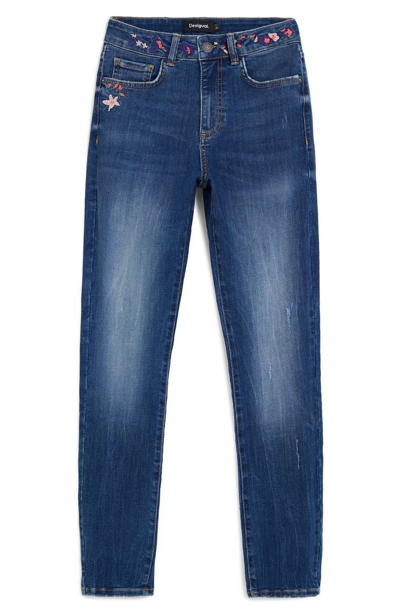 Desigual Slim Embroidered Jeans, Alternate, color, Blue