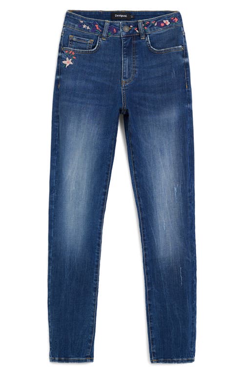 Desigual Slim Embroidered Jeans In Blue