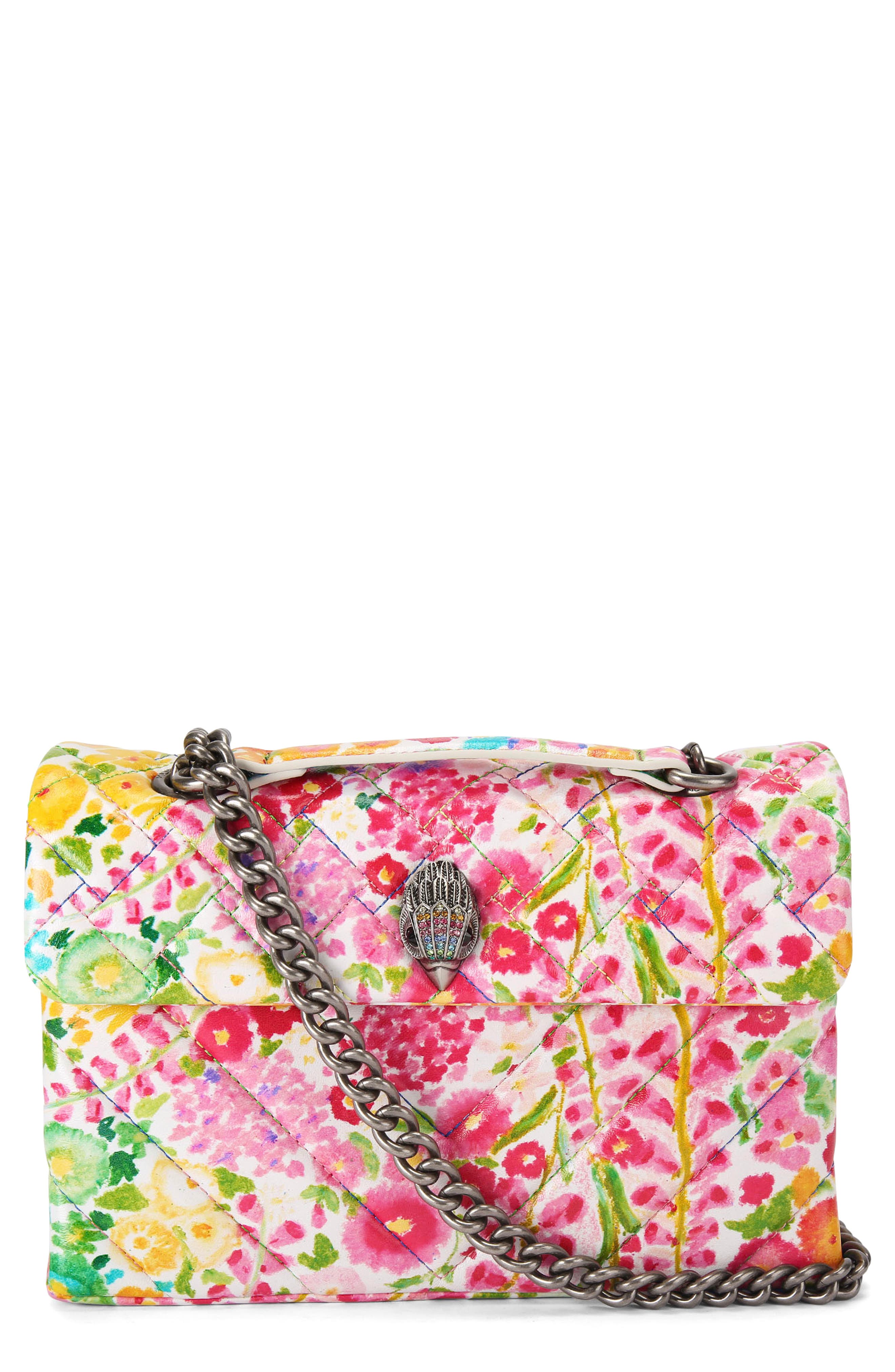 Kurt Geiger London Floral Couture Kensington Floral Quilted Leather Crossbody Bag, Main, color, Floral Multi