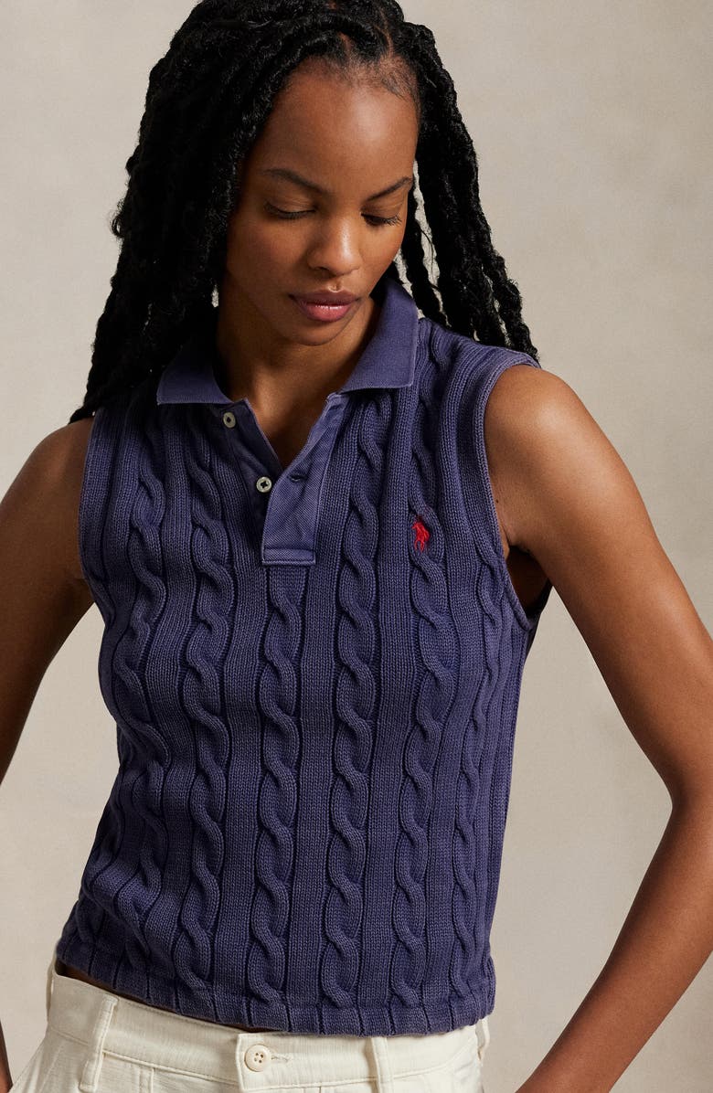 Polo Ralph Lauren Cable Sleeveless Cotton Polo Sweater, Alternate, color,