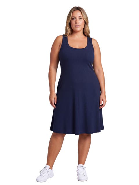 Curvy Essential Ribbed Knit Sleeveless Scoop Neck Pocket A-Line Midi Dress