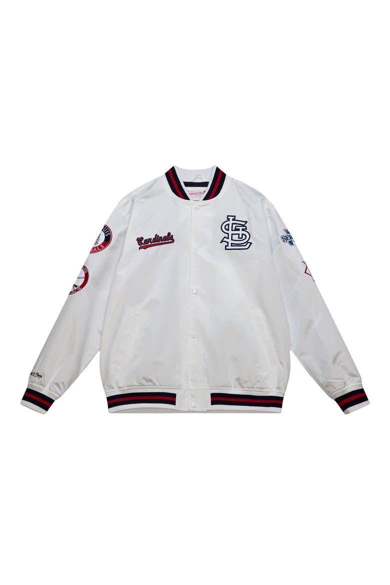 Men's Mitchell & Ness White St. Louis Cardinals City Collection Satin Full-Snap Varsity Jacket, Alternate, color, White