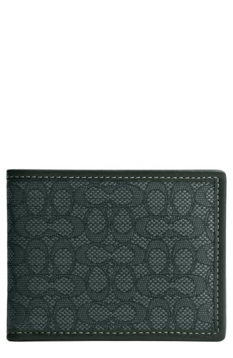 Mini Signature Jacquard & Leather Slim Bifold Wallet