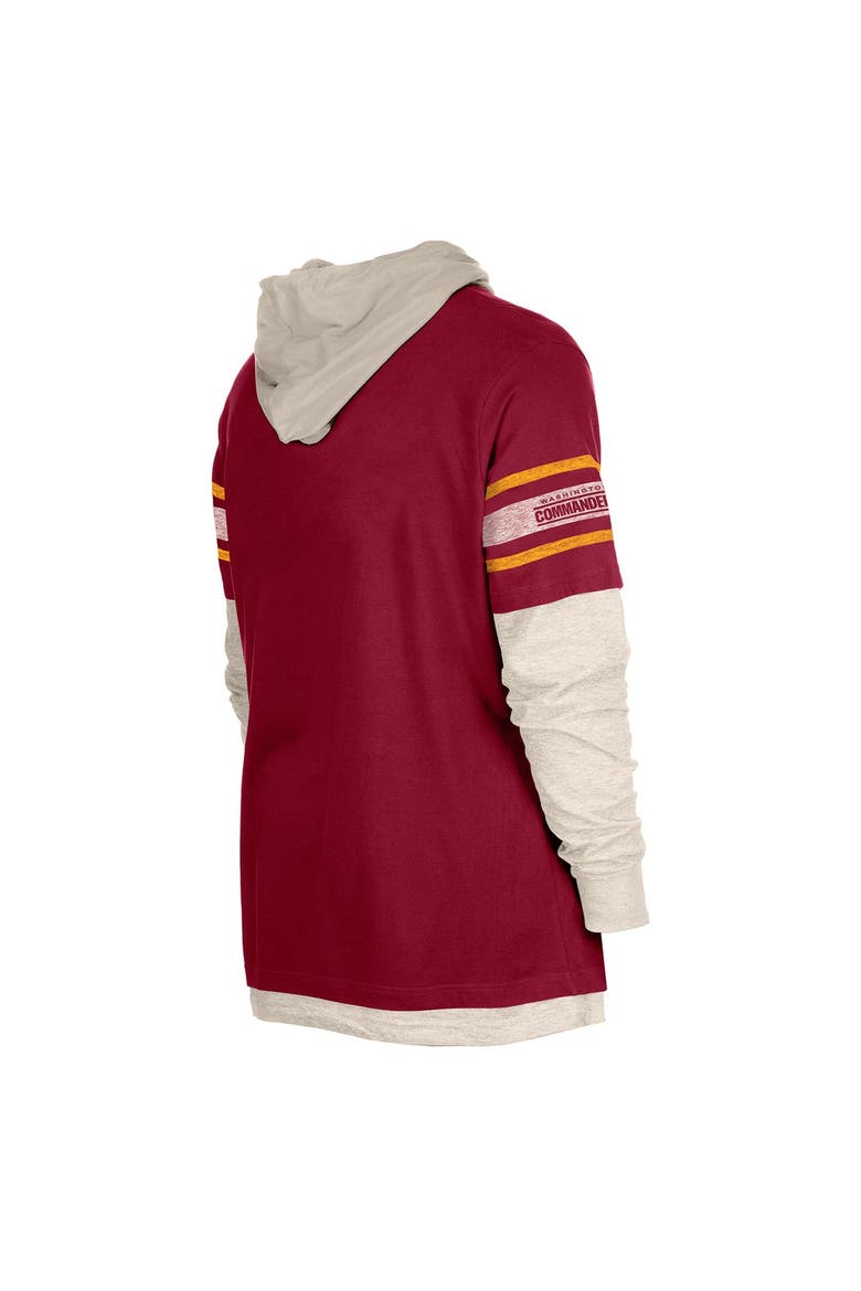 Men's New Era  Burgundy Washington Commanders Twofer Layered Long Sleeve Hoodie T-Shirt, Alternate, color, Burgundy