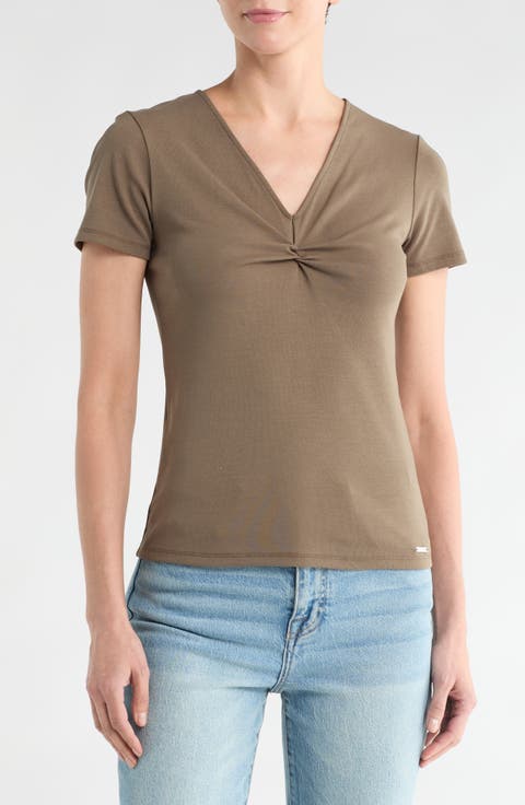 Twist Front V-Neck T-Shirt