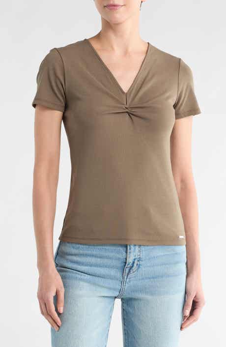 T Tahari Twist Front V-Neck T-Shirt