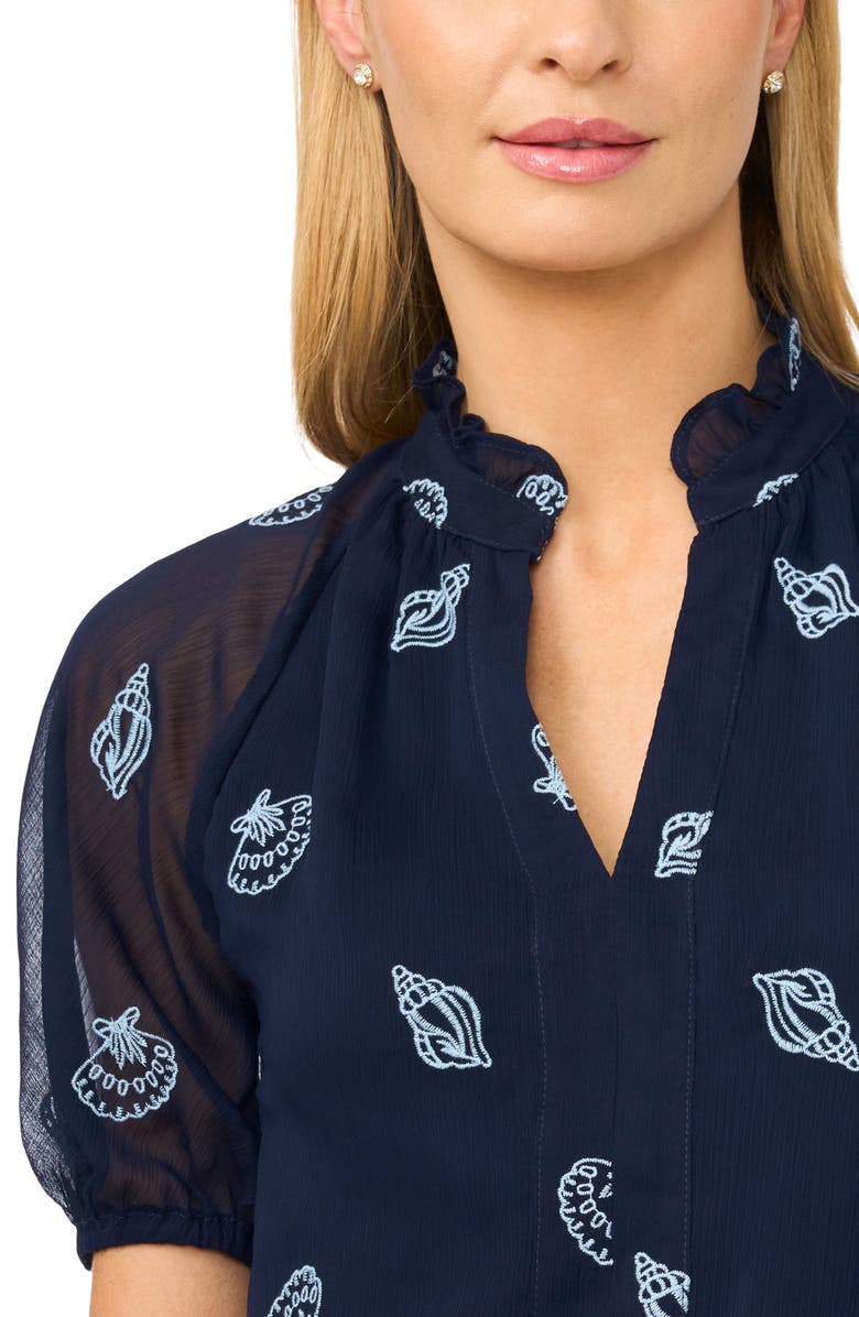 CeCe Embroidered Ruffle Puff Sleeve Top, Alternate, color, Classic Navy