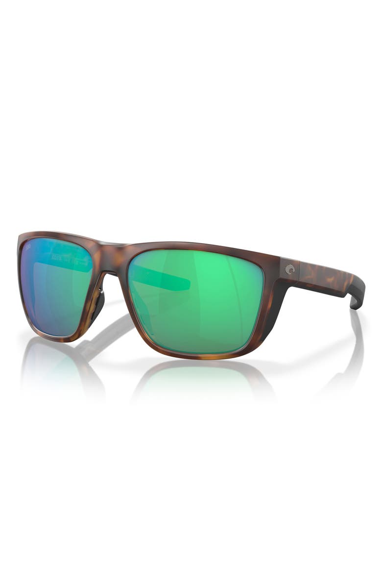 Costa Del Mar Ferg 59mm Polarized Mirrored Rectangular Sunglasses, Alternate, color, Tortoise / Green Mirror 580G