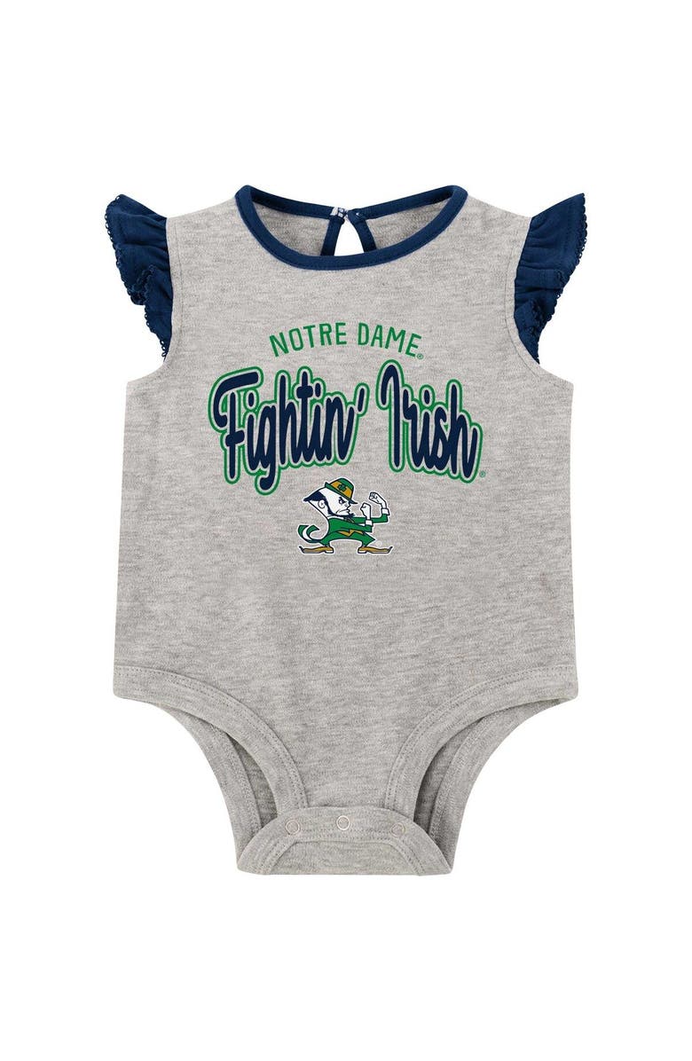 Outerstuff Girls Newborn Heather Gray Notre Dame Fighting Irish All Dolled Up Bodysuit, Skirt & Bootie Set, Alternate, color, 