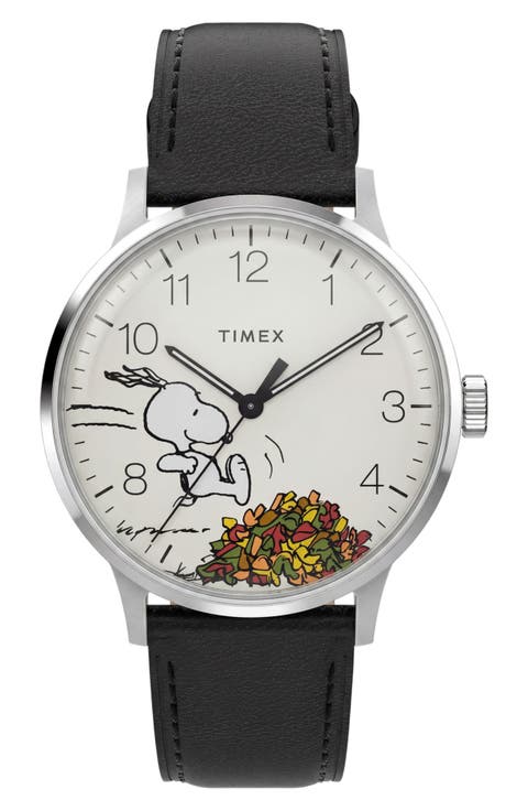 Peanuts Waterbury Classic Leather Strap Watch, 40mm