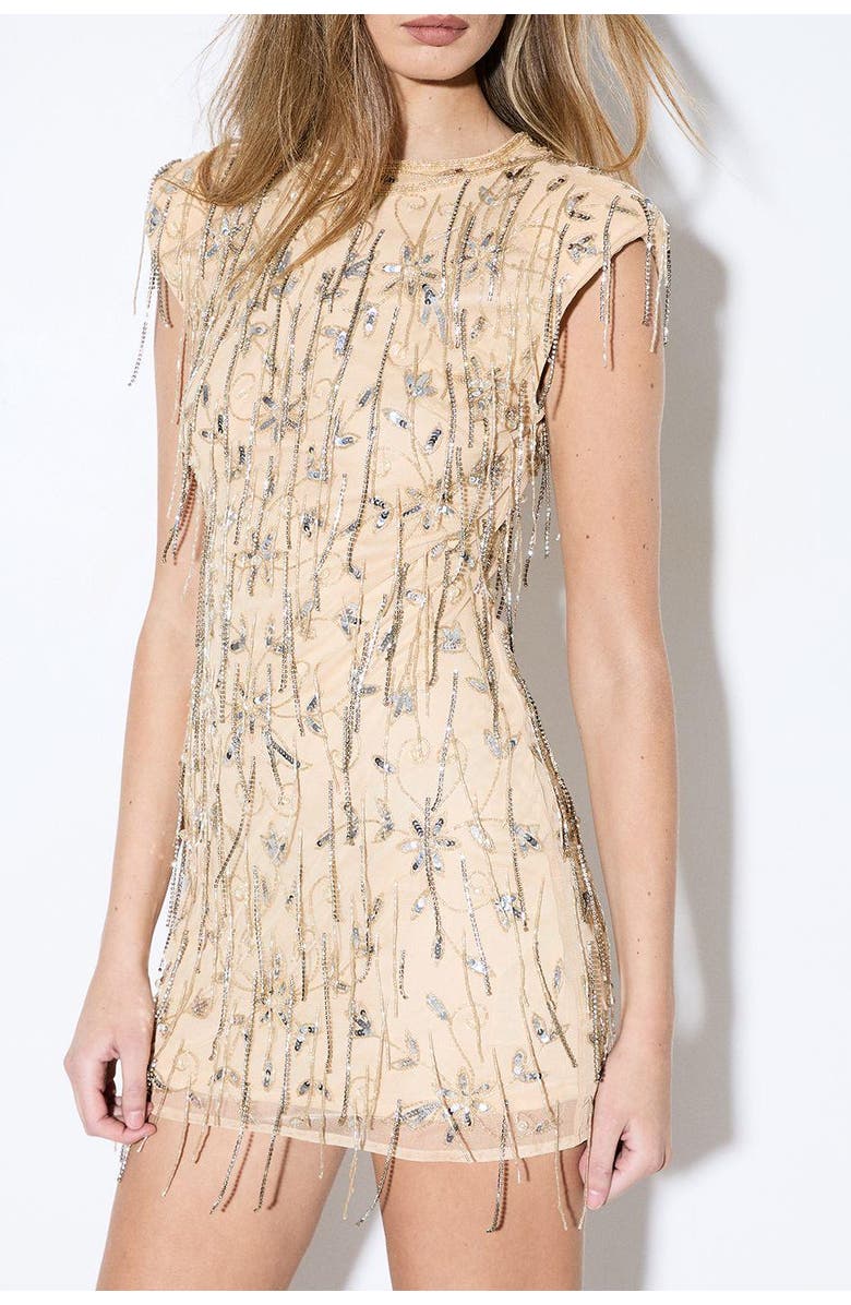 MissPap Premium Embellished Beaded Mini Dress, Alternate, color, Nude