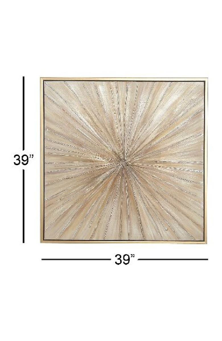 WILLOW ROW Brown Canvas Radial Starburst Framed Wall Art with Goldtone Frame, Alternate, color, 