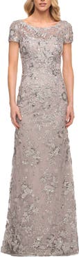 La Femme Lace Column Gown