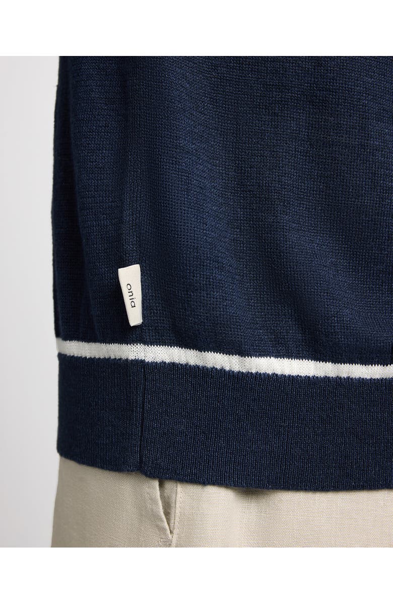 Onia Linen Johnny Collar Polo Sweater, Alternate, color, Midnight