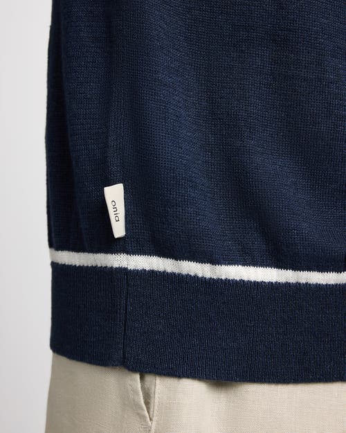 Onia Linen Johnny Collar Polo Sweater In Blue