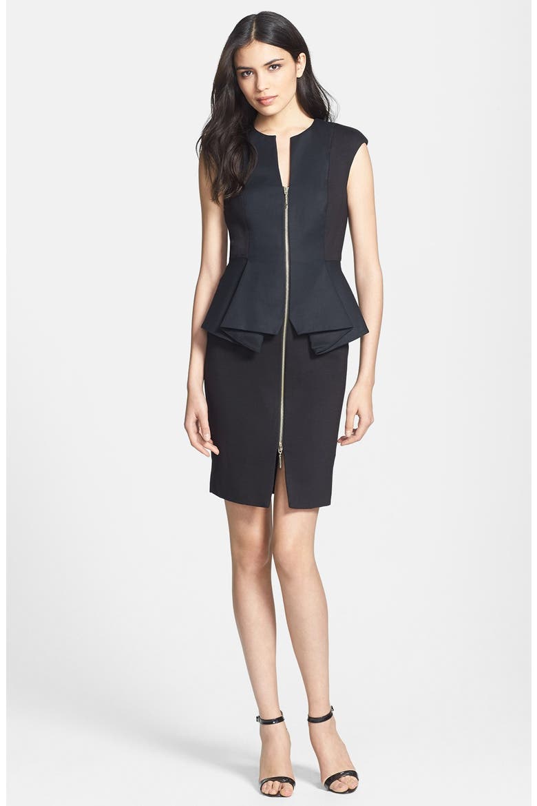 'Jamthun' Structured Peplum Cotton Blend Sheath Dress, Main, color, BLACK