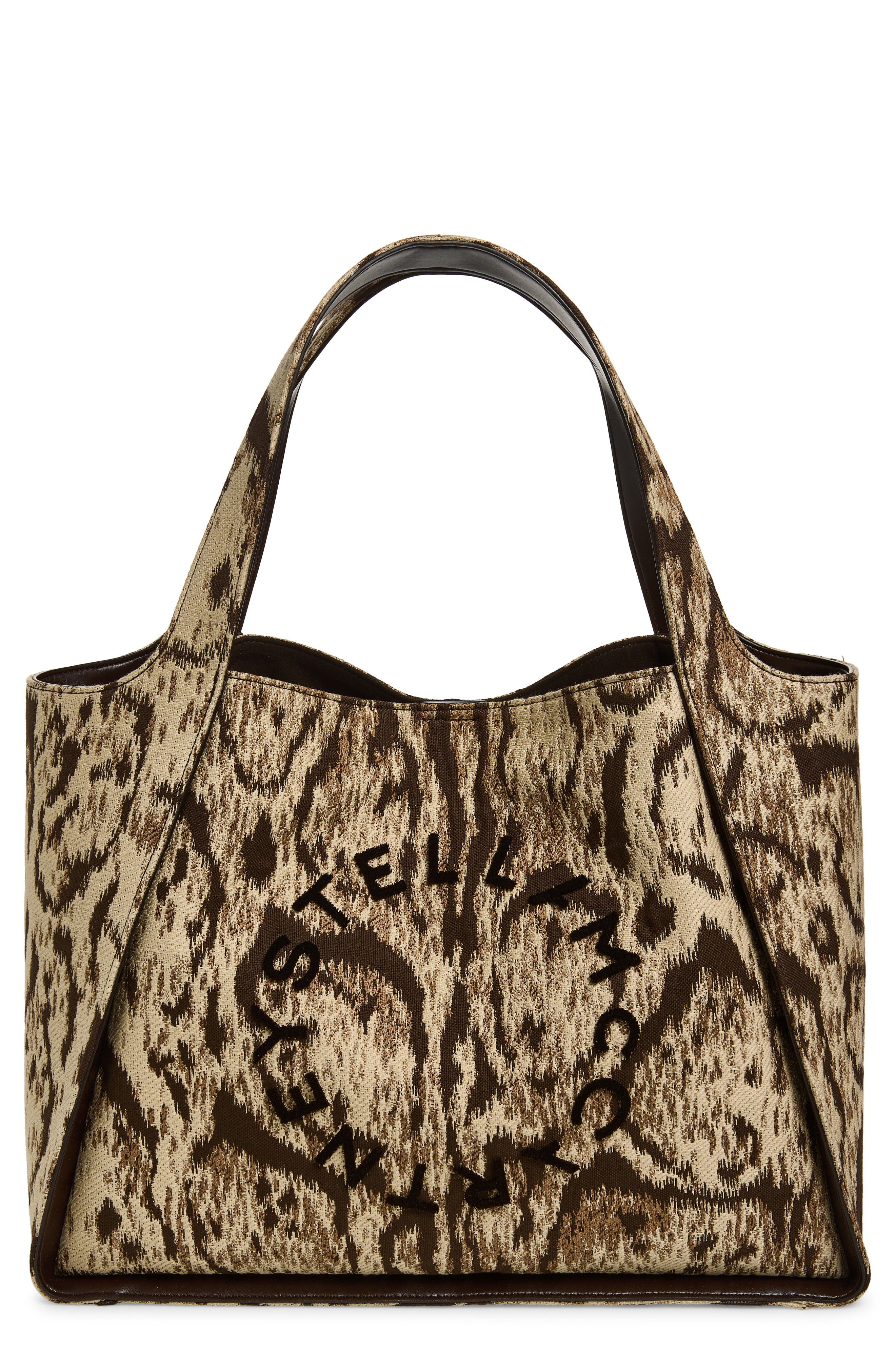 Stella McCartney Logo Clouded Leopard Tote, Main, color, Multicolor Brown