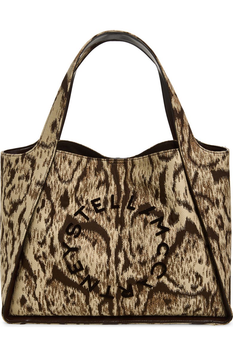 Stella McCartney Logo Clouded Leopard Tote, Main, color, Multicolor Brown