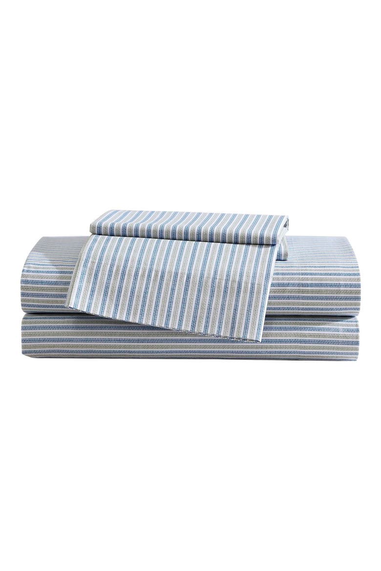 Ticking Stripe 200 Thread Count Cotton Percale Sheet Set, Main, color, NAVY BLUE/ GREEN