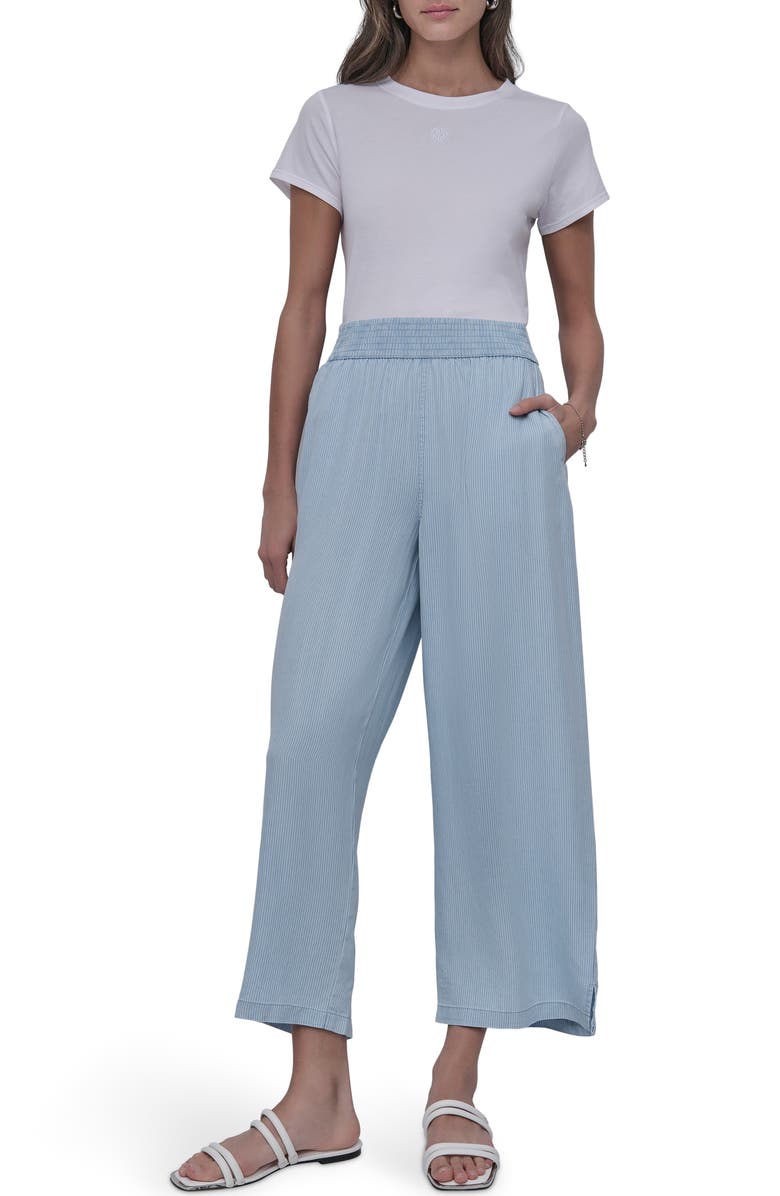 DKNY Jeans Wide Leg Ankle Crop Pants, Alternate, color, Chambray Stripe