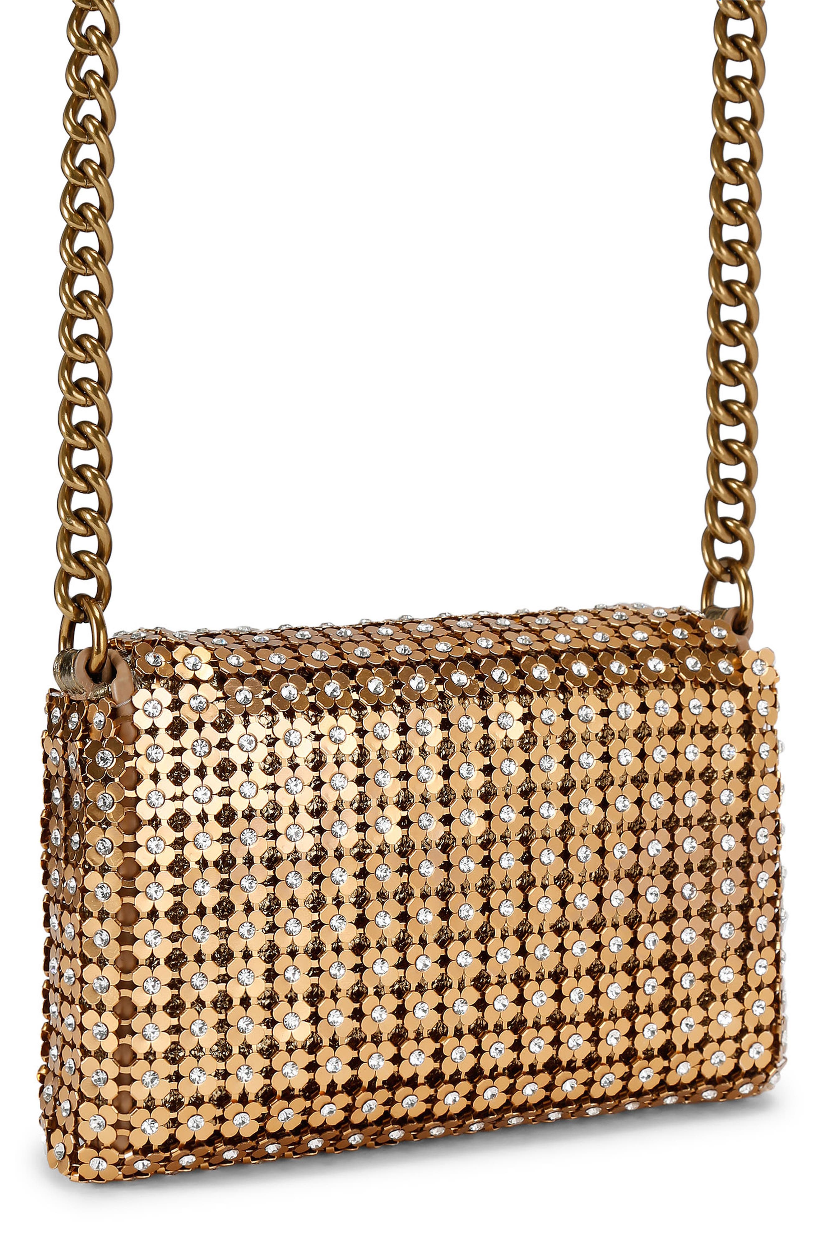 Kurt Geiger London Mini Crystal Flower Party Crossbody Bag, Alternate, color, Gold