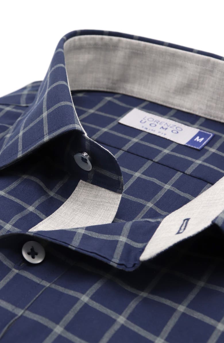 Lorenzo Uomo Trim Fit Windowpane Cotton Dress Shirt, Alternate, color, Indigo/ Grey