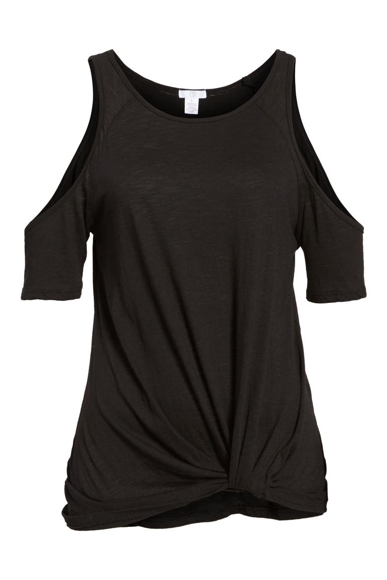 Twist Front Cold Shoulder Tee, Alternate, color, BLACK