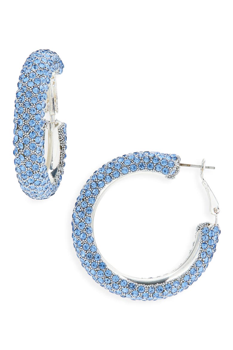 Faceted Stone Hoop Earrings, Main, color, BLUE- SILVER