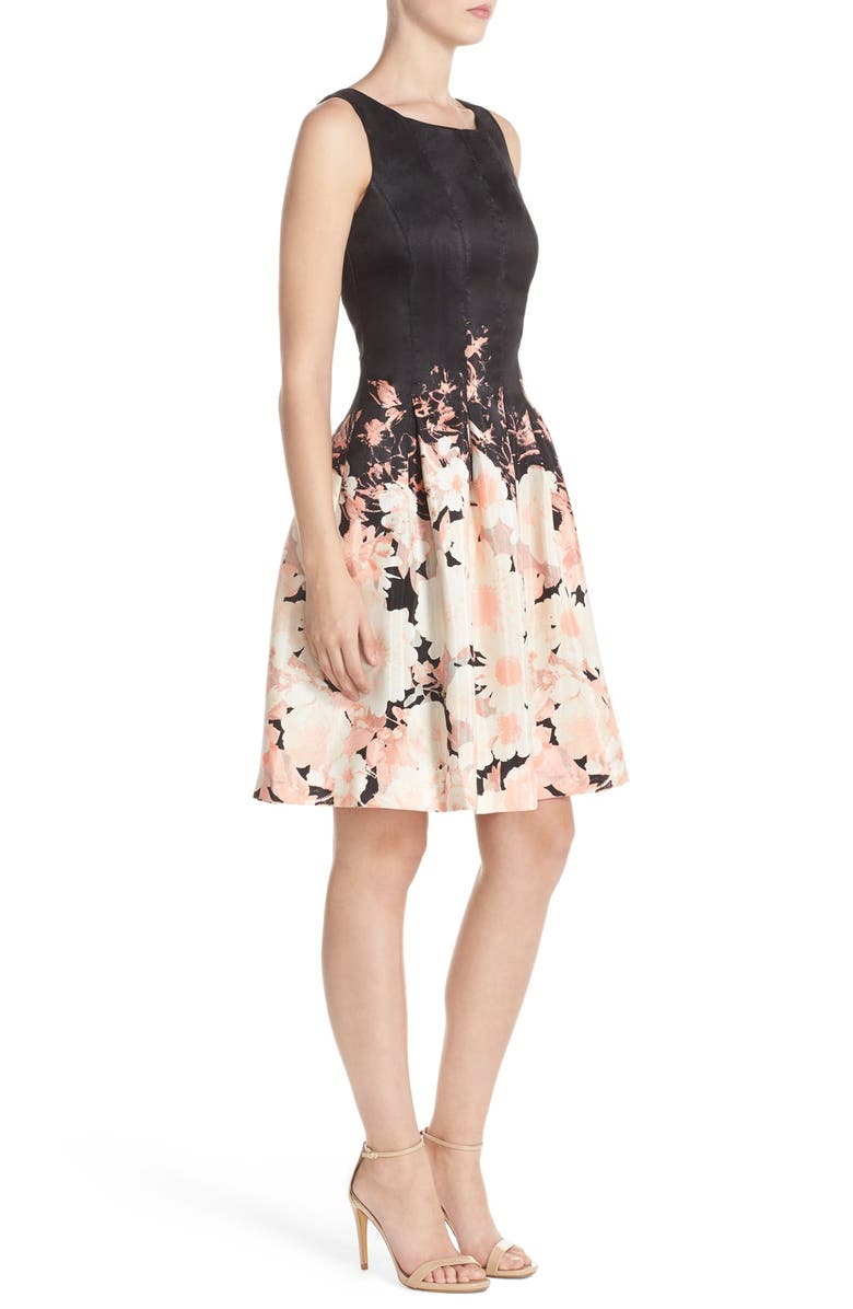 Chetta B Floral Print Shantung Fit & Flare Dress, Alternate, color, 