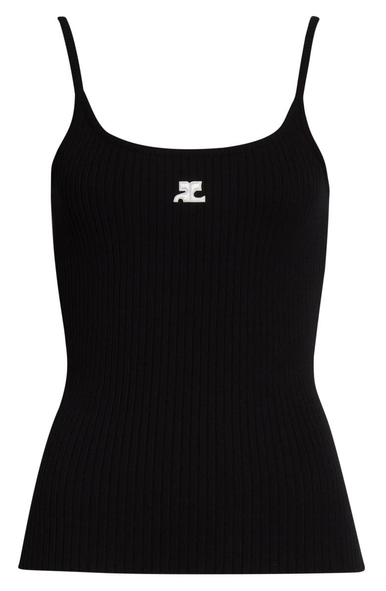 Courrèges Logo Rib Knit Tank, Alternate, color, Black