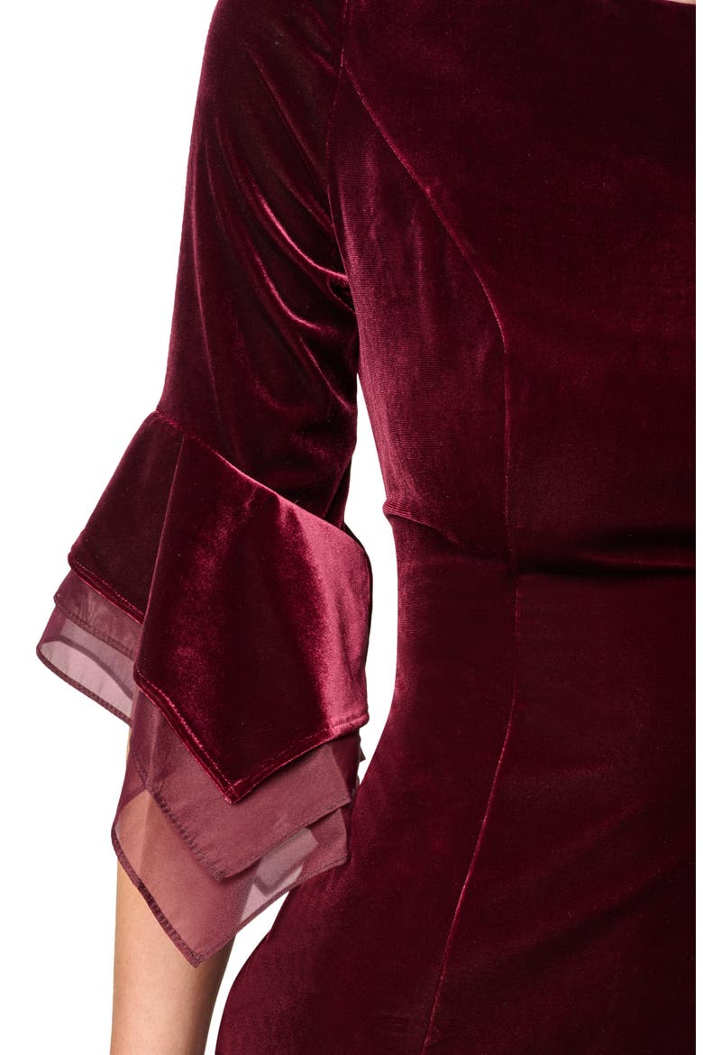 Velvet Bell Sleeve Sheath Dress, Alternate, color, BORDEAUX