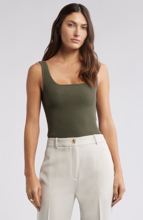 Open Edit Luxe Sculpt Rib Tank In Olive Sarma